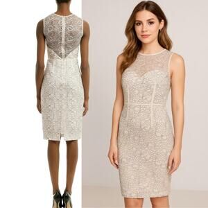 Jill Jill Stuart Love Glow Sheath Dress White Black Lace Illusion Neckline Sz 2